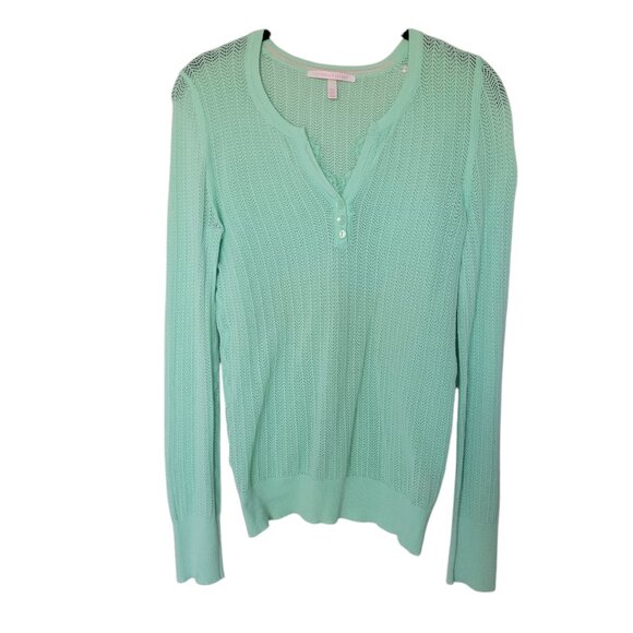 Victoria's Secret Sweaters - Victoria's Secret Lightweight Sweater Fitted Long Sleeve Green V Neck Size M